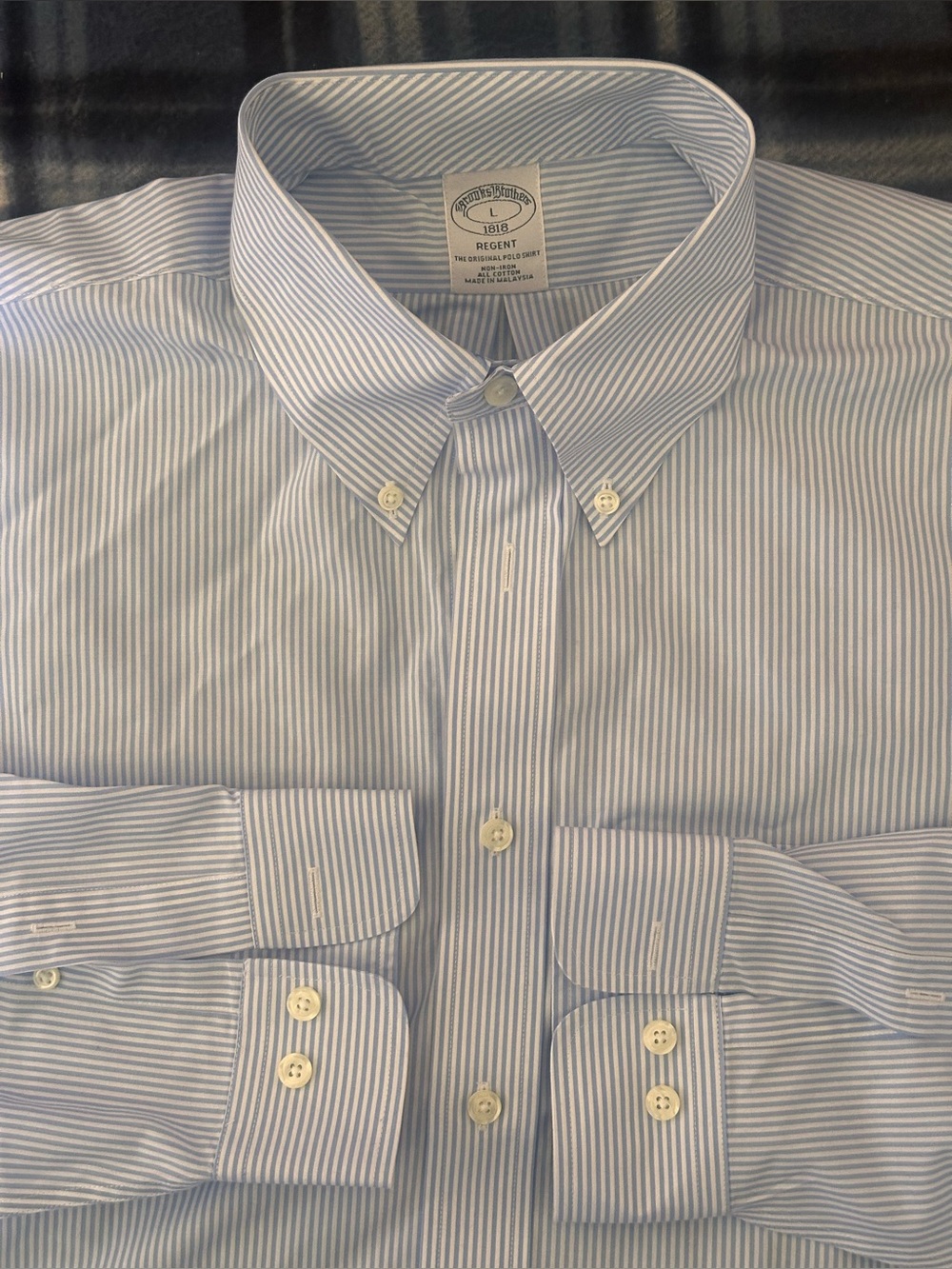 Brooks Brothers Regent Stripes Light Blue White Men’s Dress Shirt Size L